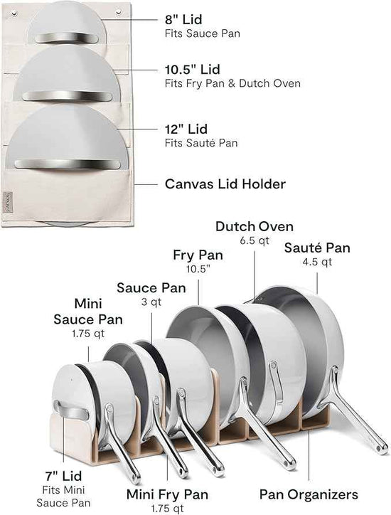 Caraway Deluxe Non-stick Ceramic Cookware Set (16 Piece) Pots, Frying Pans, Lids and Kitchen Storage - PFAS & PFOA Free - Oven Safe Pan Set & Compatible with All Stovetops - Gray