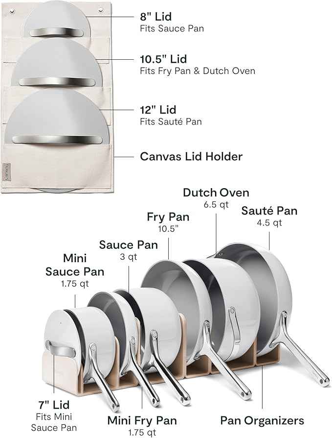 Caraway Deluxe Non-stick Ceramic Cookware Set (16 Piece) Pots, Frying Pans, Lids and Kitchen Storage - PFAS & PFOA Free - Oven Safe Pan Set & Compatible with All Stovetops - Gray