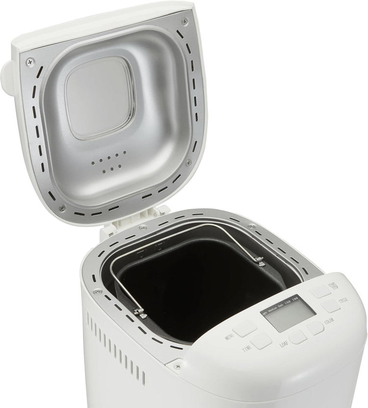 Amazon Basics Programmable Bread Maker, 2 Pound Non-Stick Automatic Bread Making Machine, 14 Settings for Breads, Doughs, Gluten-Free Options and More, LCD Display, White
