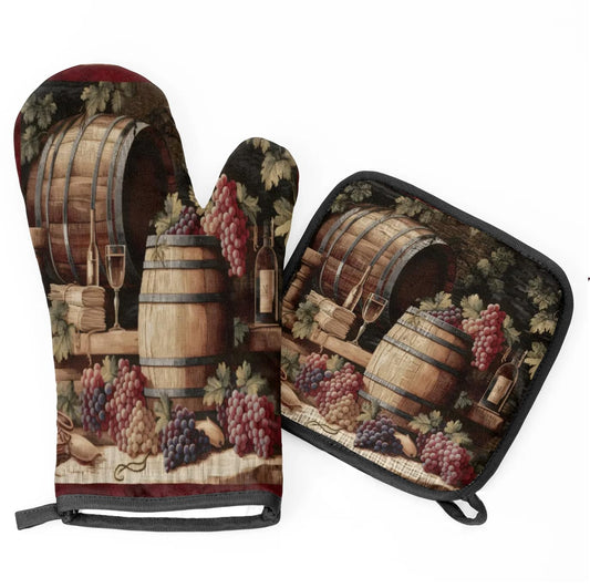 Vintage Wine and Ripe Grapes Oven Mitts and Pot Holders Sets (2 Count)