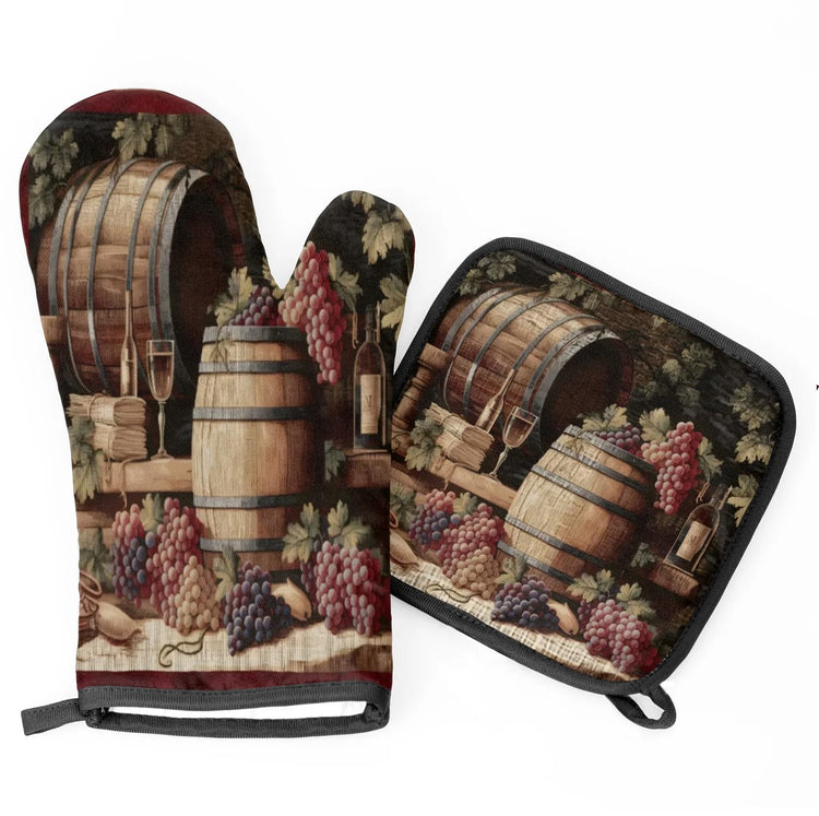 Vintage Wine and Ripe Grapes Oven Mitts and Pot Holders Sets (2 Count)