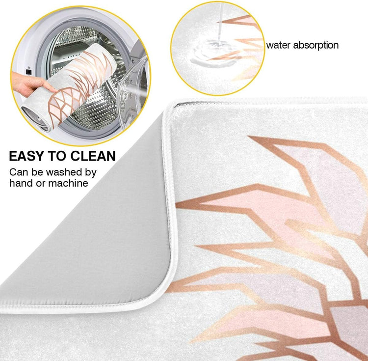 Super Absorbent Dish Drying Mat, Microfiber Fast-Drying Dish Mat, 24" x 18", Kitchen Dish Drying Pad, Rose Gold Pineapple On Pink And White Marble