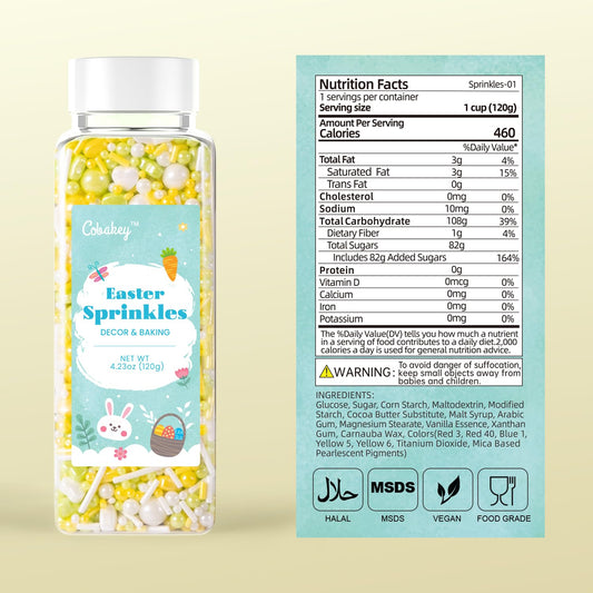 Cobakey Easter Sprinkles for Cookies 4.23 Ounce Spring Sprinkles for Baking Yellow & Green Edible Heart Perfect for Easter Cake Decorations, Baking, Ice Cream, Cookies, Cupcake Topper