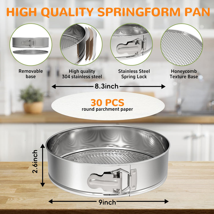 9 Inch 304 Stainless Steel Springform Pan with Removable Bottom