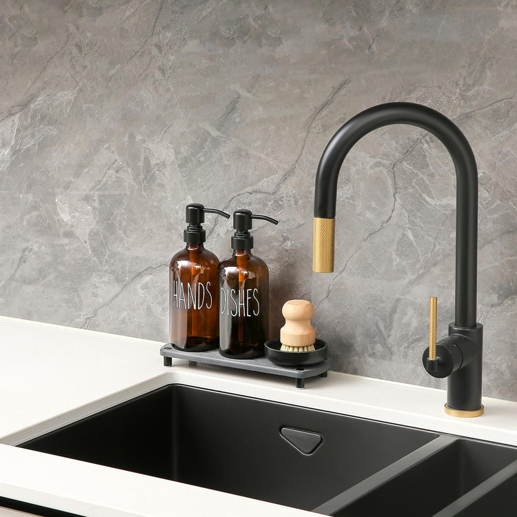 Amber Glass Soap Dispenser Set Comes with Stainless Steel Pumps
