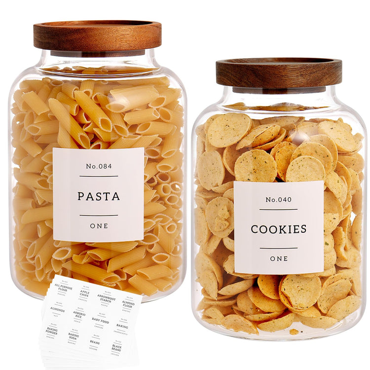Set Of 2 Large Glass Jar with Wooden Lid with 132 Labels (2 Count)