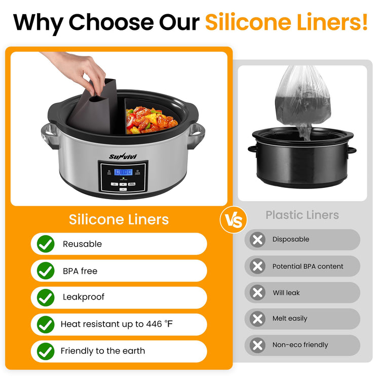 6 Quart Programmable Slow Cooker with 2 in 1 Silicone Liners