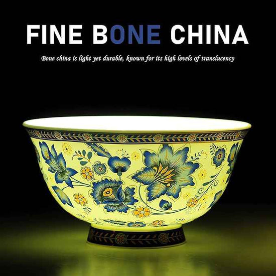 ACMLIFE 12-Piece Bone China Dinnerware Set, Blue and White Vintage Floral Dinnerware Set Service for 4, Lightweight Plates and Bowls Set with Gift Box (Blue-B)