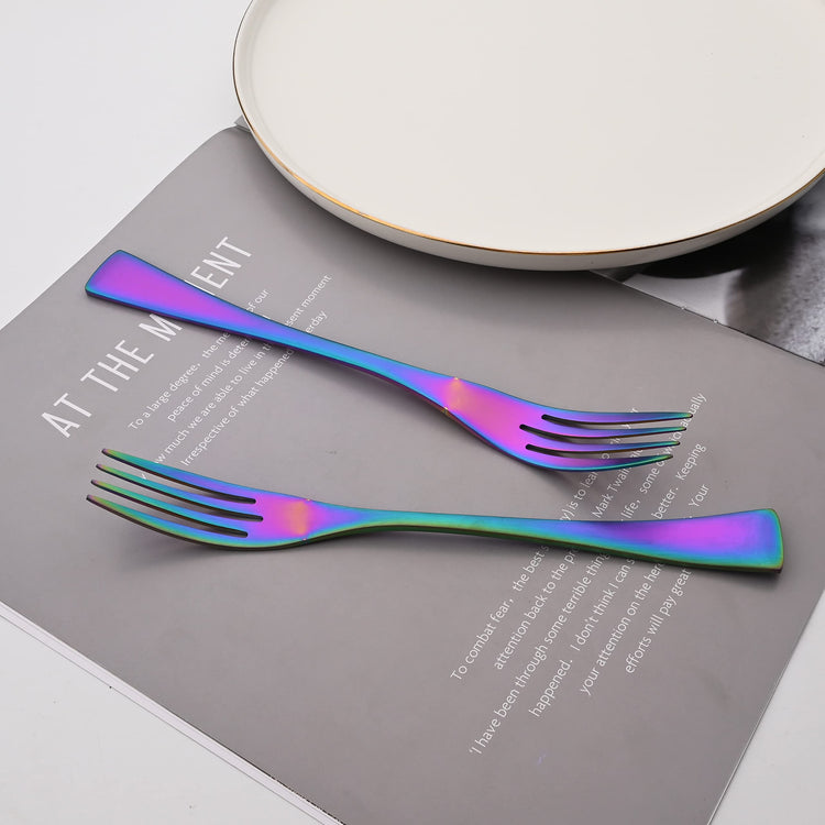 Luxury 18 10 Stainless Steel Matte Rainbow Colorful Flatware Set