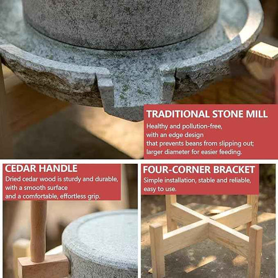 Manual Stone Grain Mill with Wooden Base for Grinding Flour, Rice, Spices, Beans, Wheat, Coffee – Premium Quality, Adjustable Coarseness, Vintage Kitchen Tool