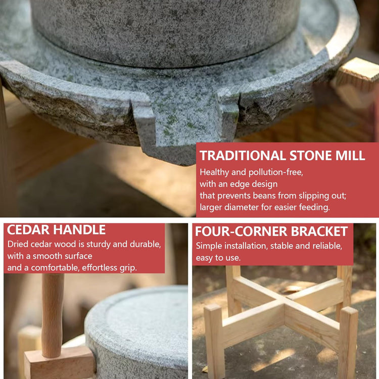 Manual Stone Grain Mill with Wooden Base for Grinding Flour