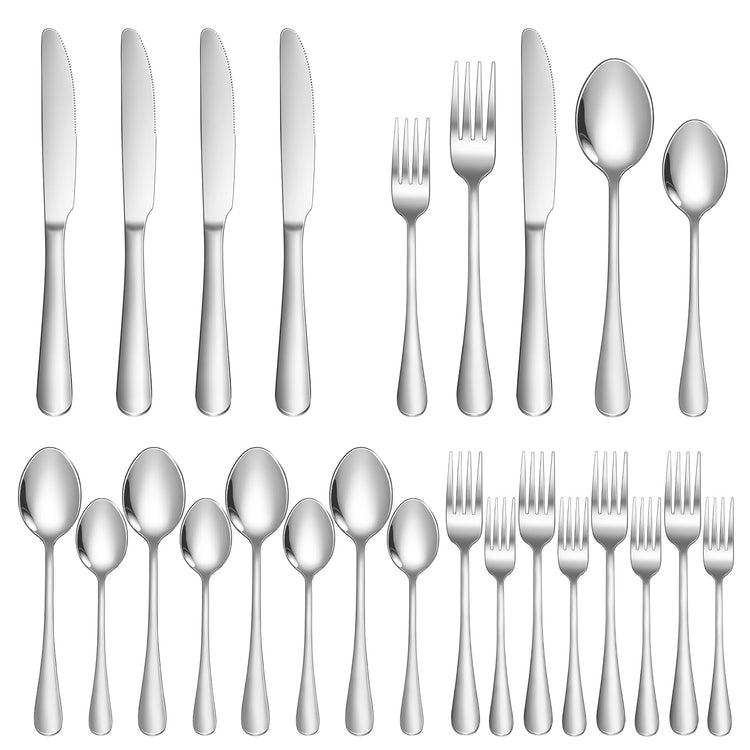 Silverware Set 20 Piece Stainless Steel Flatware Set Silverware Utensils for 4 People Includes Forks Knives Spoons & Salad Forks Dishwasher Safe Durable Tableware for Home Restaurant or Outdoor Use (20 Count)