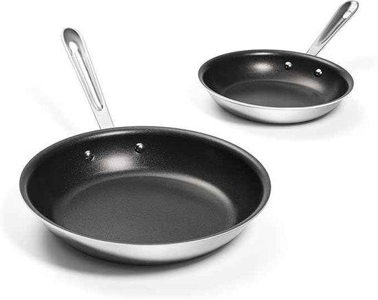 All-Clad Stainless Steel Pro Nonstick Frying Pan Set – 8 & 10 Inch Skillets, Induction Compatible, Oven & Broiler Safe to 500°F, Professional Cookware, Silver