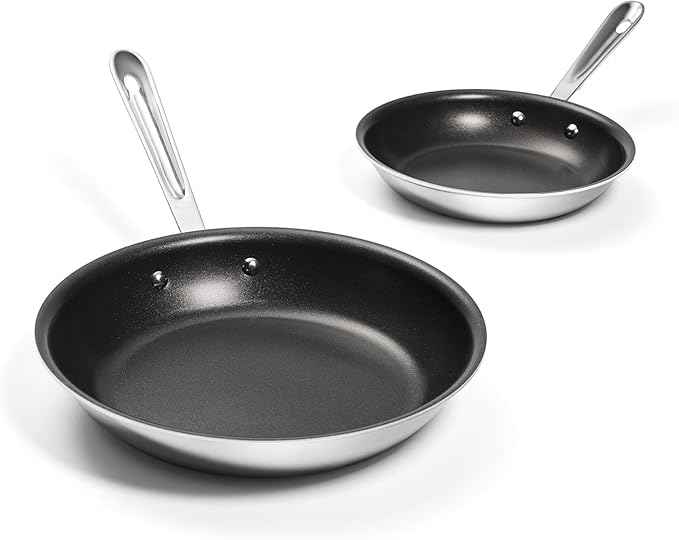 All-Clad Stainless Steel Pro Nonstick Frying Pan Set – 8 & 10 Inch Skillets, Induction Compatible, Oven & Broiler Safe to 500°F, Professional Cookware, Silver