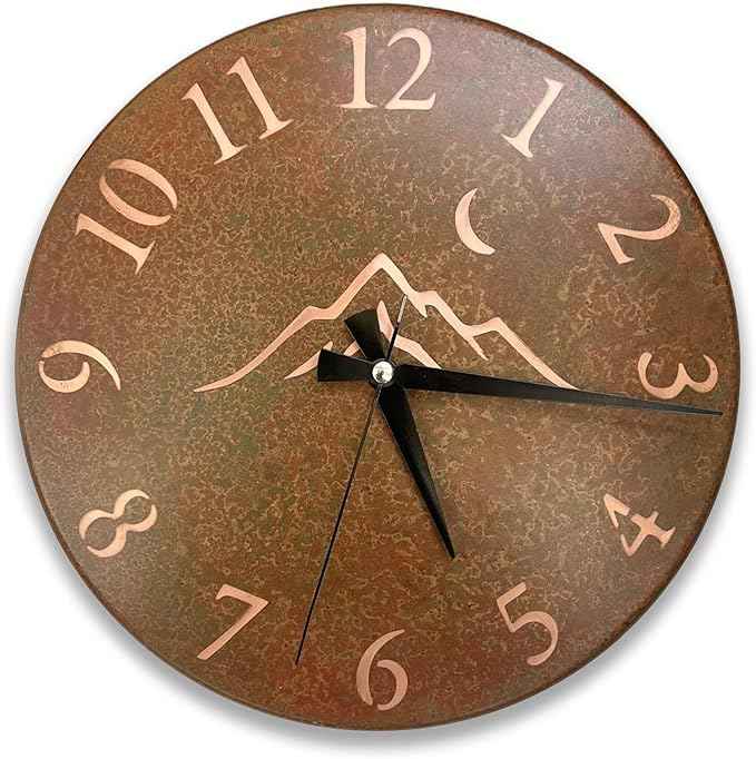 Handmade Pure Copper Wall Clock for Home Decoration, Decor Clock for Living Room, Bedroom and Kitchen, Rustic Decorative Mural Clock Art for Farmhouse (Rusty Landscape, 17.7)