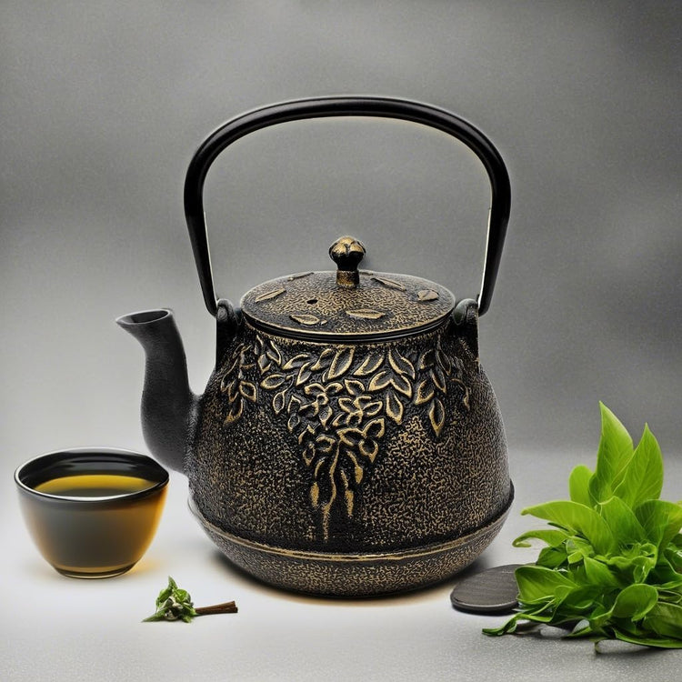 Tea Kettle, Toptier Japanese Cast Iron Tea Kettle for Stove Top, Stovetop Safe Cast Iron Teapot with Infusers for Loose Tea, 40 Ounce (1200 ml), Black