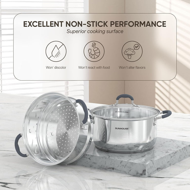 2 Tier Stainless Steel Steamer Pots
