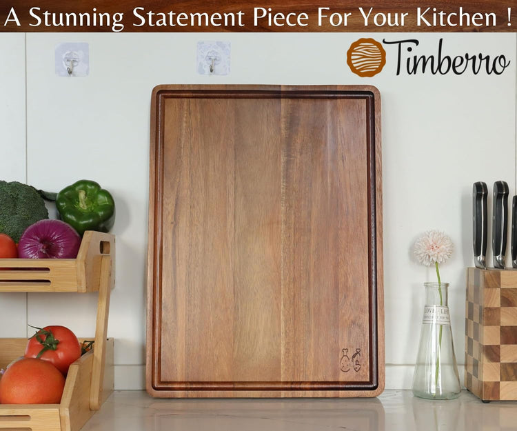 Acacia Wood Cutting Board (20x15x1.2 In.) - Large Thick Edge Grain Wooden Chopping Boards for Kitchen, Giant XL Organic Hardwood Carving Block for Raw Meat