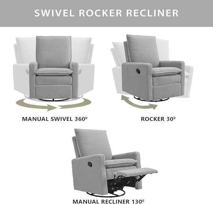 Oxford Baby Uptown Upholstered Swivel Glider and Recliner Nursery Chair,Boucle, Koala Gray