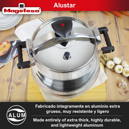Magefesa Alustar 23.2-Quart Aluminum Pressure Cooker – Extra-Thick Construction, Thermodiffusion Base, 3 Safety Systems, Professional-Grade - Nestoria