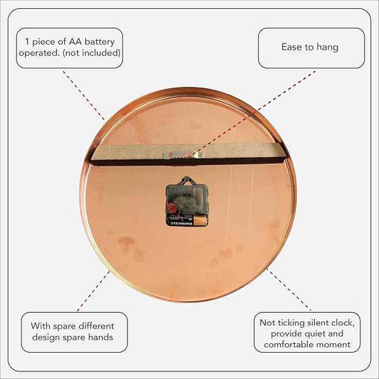 Handmade Pure Copper Wall Clock for Home Decoration, Decor Clock for Living Room, Bedroom and Kitchen, Rustic Decorative Mural Clock Art for Farmhouse (Time Dots, 17.7)