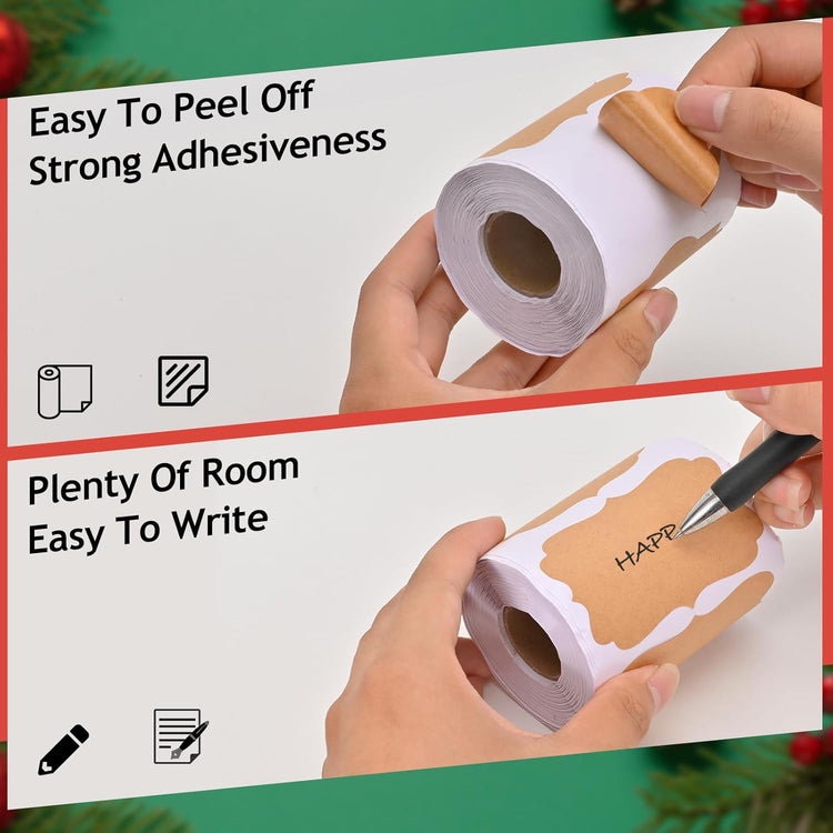 500 Pcs Gift Tags Name Label Stickers, 2 Different Sizes 2"*3" and 1.2 * 2" Self-Adhesive Brown Kraft Labels Stickers for Presents Decoration, Jars, Pantry Canning Bottle, Cosmetic Tag