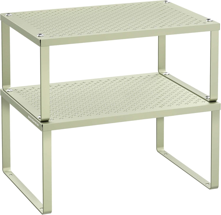 SONGMICS Spice Racks, Set of 2 Metal Cabinet Shelf Organizers, Countertop Organizers, Shelf Risers, Stackable, Expandable, Sage Green UKCS001C01