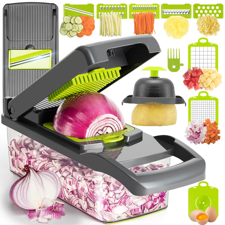 Multi Function Vegetable Chopper Onion Micer Chopper 12 in 1 Pro Veggie Slicer Dicer Cutter with Container for Potatoes