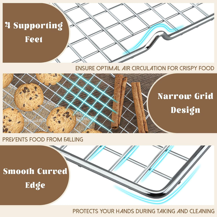 Cooling Racks for Cooking and Baking - 3PCS 16" x 10" Premium Stainless Steel Wire Cookie Cooling Rack for Baking, Roasting, and More - Oven & Dishwasher Safe - Fits Jelly Roll Pan