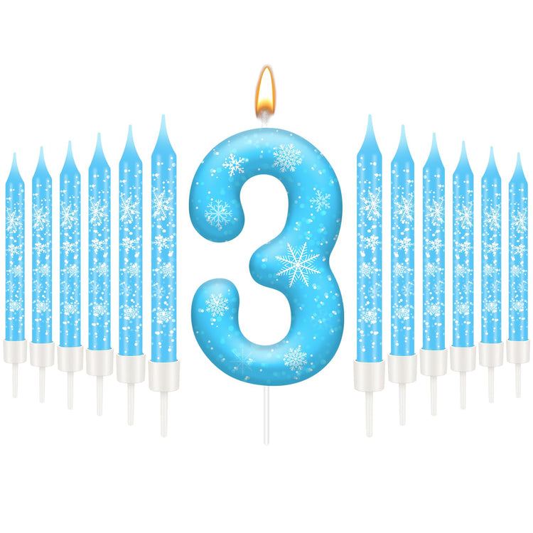 13PCS Snowflake Themed Birthday Candles Number 3 Set (13 Count)