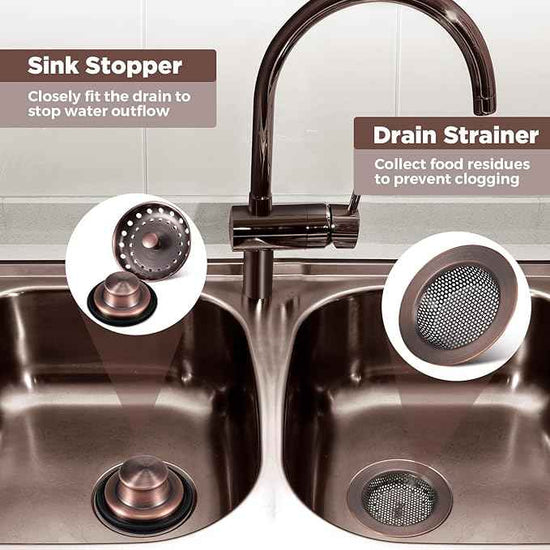 Mudder 3 Pcs Kitchen Sink Drain Strainer and Stopper Stainless Steel Garbage Disposal Plug with Handle Universal Anti-Clogging Kitchen Sink Filter Sieve Basket Strainer(Antique Copper)