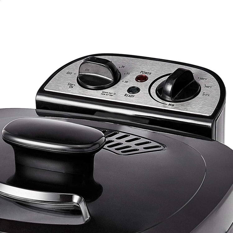 Amazon Basics 2.1-Qt (2.0L) Electric Deep Fryer with 8-Cup Oil Capacity, Timer, Adjustable Temperature, Easy Draining Basket, Viewing Window, 1500W, Black