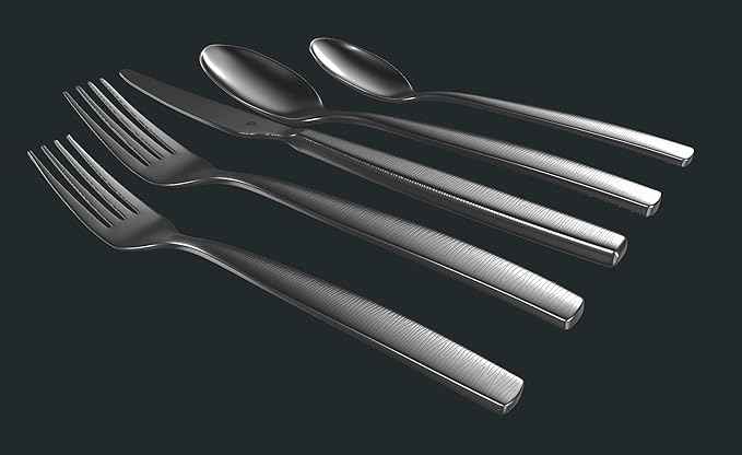 Engraved Silverware Set for 12 | 18/10 Stainless Steel Flatware with Mirror Finish and Engraved Handles | Heavy-Duty, Dishwasher Safe, Built to Last (60-Piece, Mezzano Engraved)
