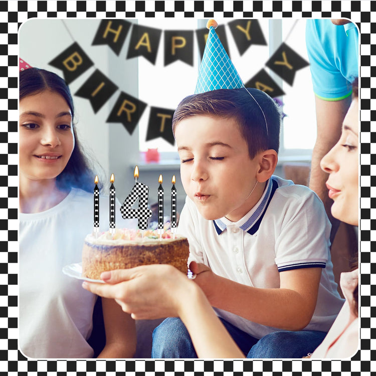 13 Pcs Racing Cars Themed Birthday Candles Black and White Race Number 4 Checkered Candle Cake Topper for Racing Car Party Decoration Supplies (13 Count)