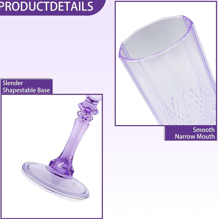 Plastic Champagne Flutes, 24PCS Purple Wine Glasses Goblets Reusable Champagne Flute for Weddings, Bachelor Parties, Toasting, and Events(24,Purple)