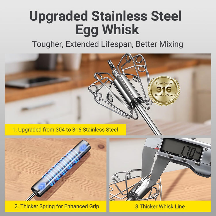 Egg Whisk Upgraded Stainless Steel Semi Automatic Whisk