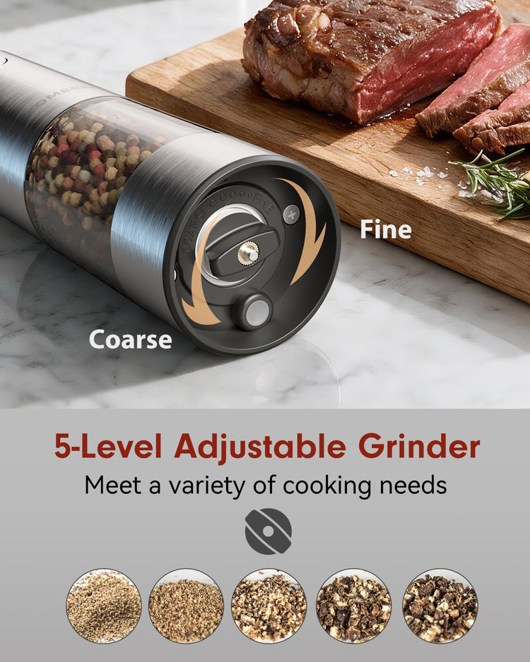 Larger Capacity Rechargeable Electric Salt and Pepper Grinder Set (2 Count)