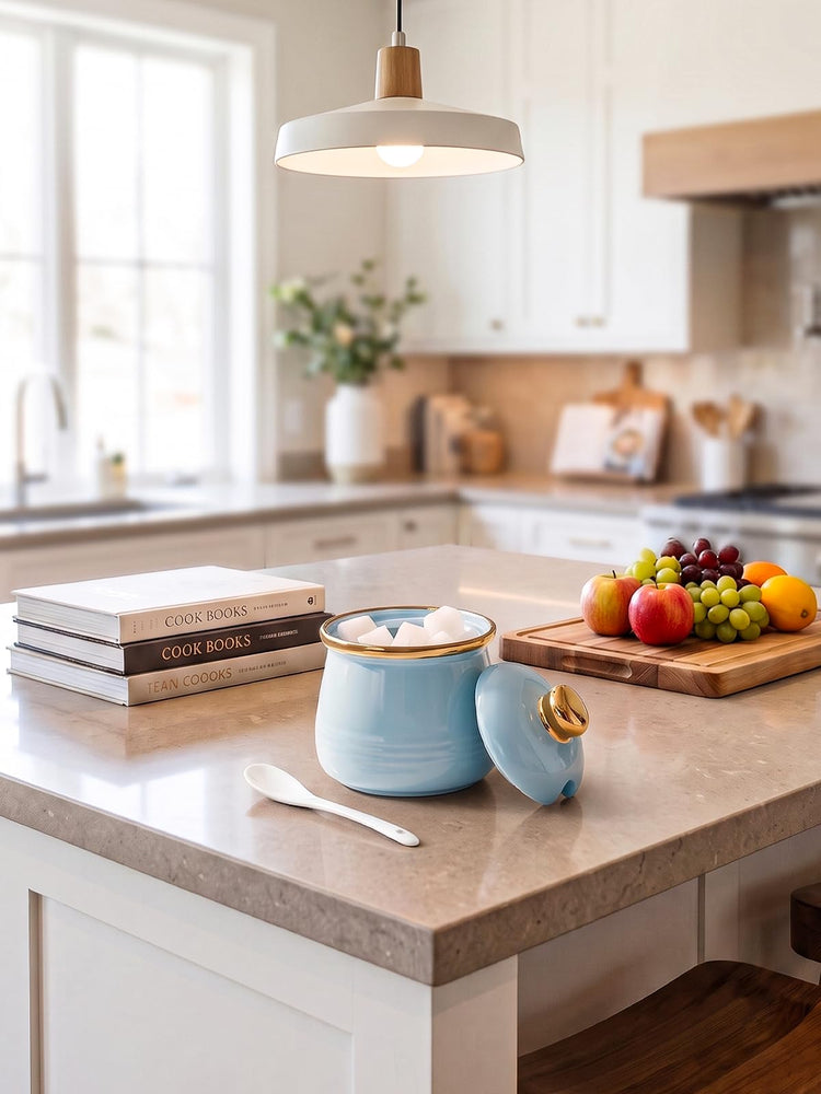 12oz Ceramic Sugar Bowl with Lid and Spoon