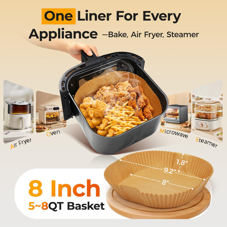 100Pcs 8" Air Fryer Liner Disposable for 5 (100 Count)