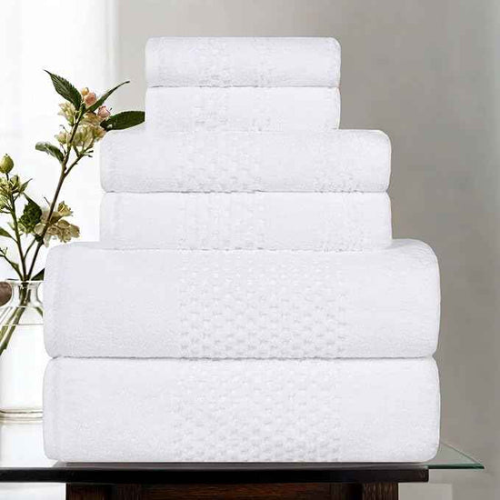 Superior Playa Zero Twist Cotton Medium Weight Towels, for Guest Bath, Bathroom, Shower, Spa, Plush, Quick Dry, Ultra-Soft Towels, Bath Essentials, Waffle Textured, 6 Piece Assorted Towel Set, White