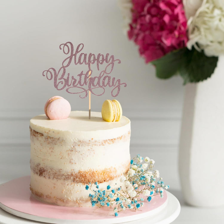 Happy Birthday Cake Toppers 9 Inch Glitter Happy Birthday Cake Pick for Birthday Anniversary Theme Party Cake Decorations Supplies - Brown
