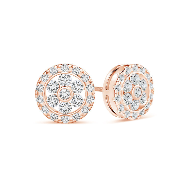 Diamond Flower Cluster Stud Earrings in 14K Solid Rose Gold for Women