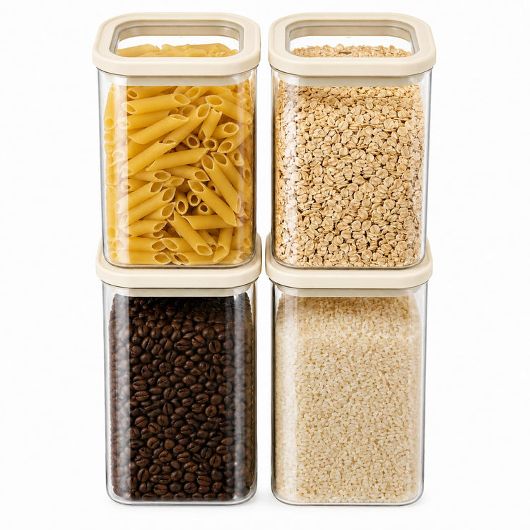 4 Pack Glass Pantry Storage Containers with Glass Lids 40 fl oz Each (4 Count)