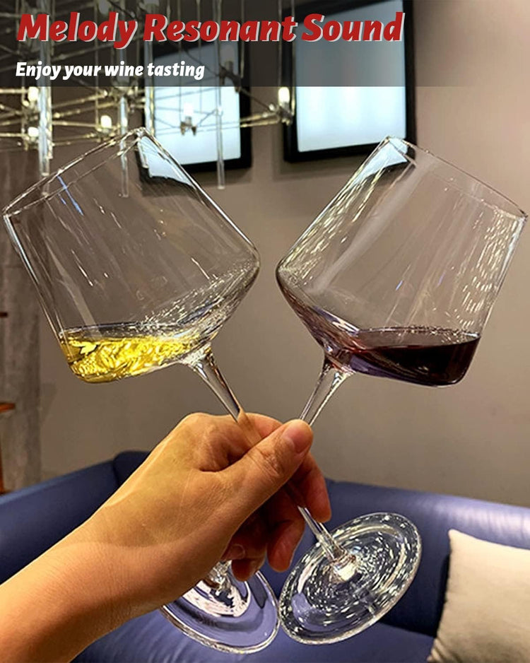 Physkoa 18oz Red Wine Glasses Set of 4-LeadFree Crystal Wine Glass with Tall Long Stem【Hand Blown Italian Style】 Stemmed Square Wine Glasses Gifts for Home Party
