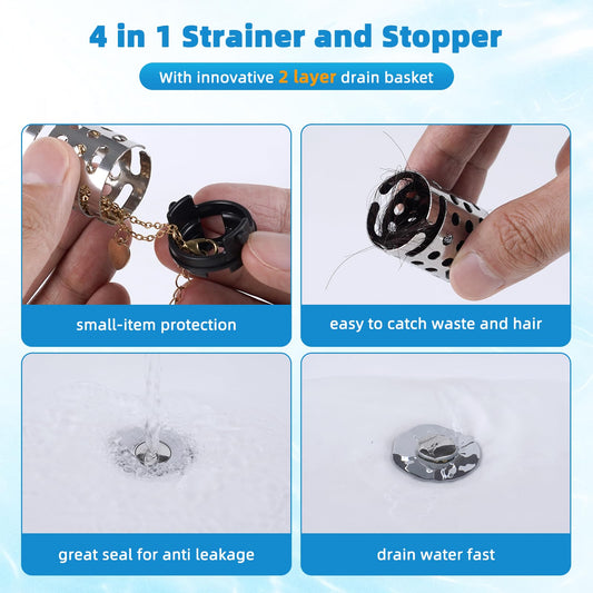 2PCS Universal Bathroom Sink Drain Strainer Hair Catcher (2 Count)