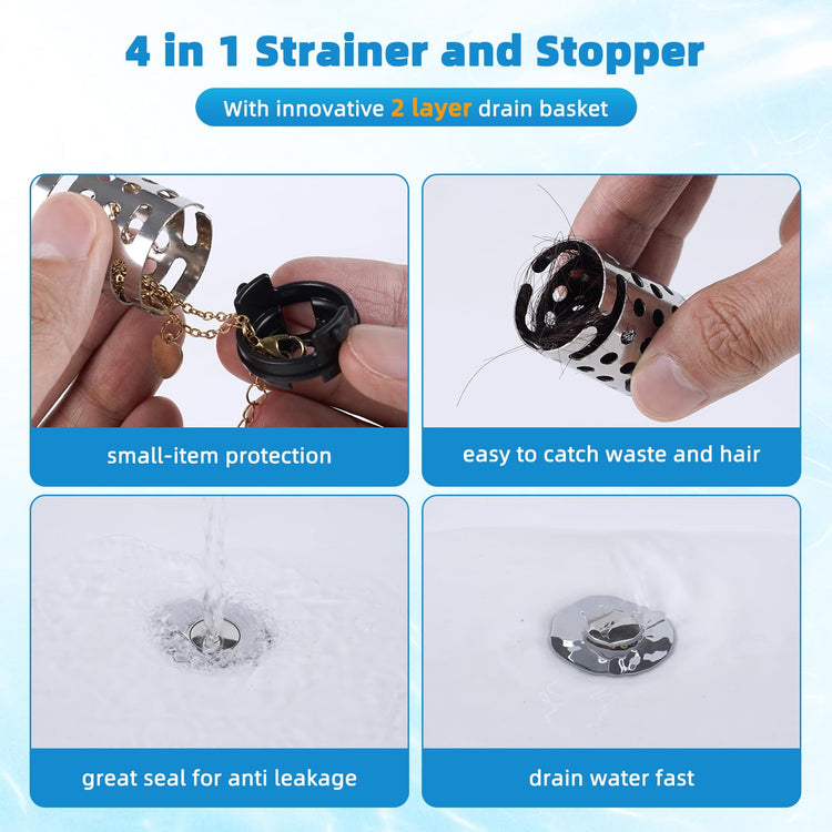 2PCS Universal Bathroom Sink Drain Strainer Hair Catcher (2 Count)