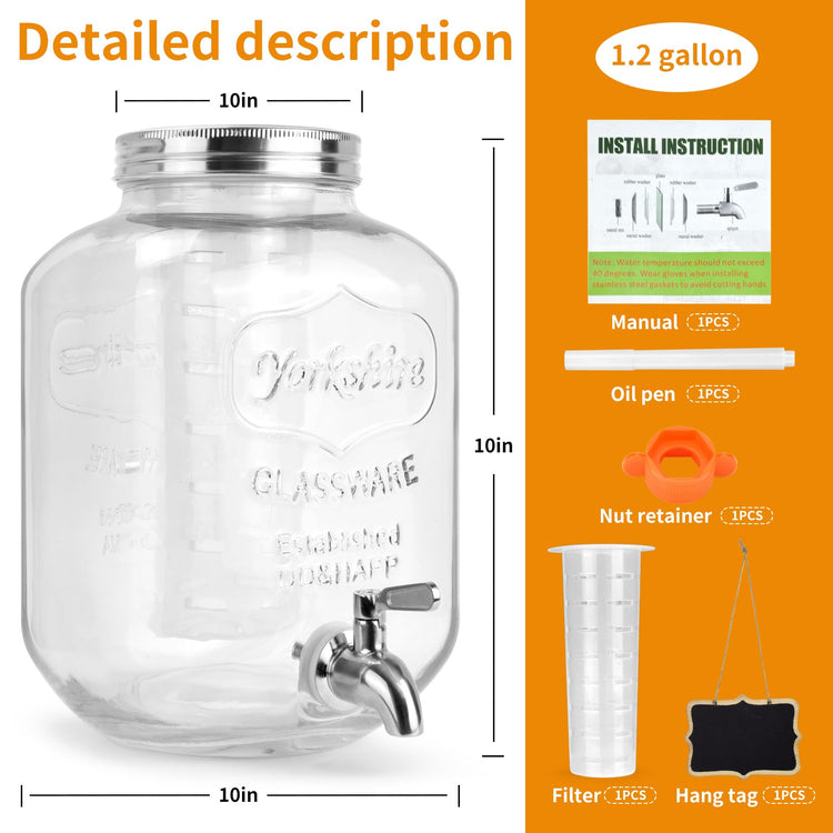 Glass Beverage Dispenser With Stainless Steel Spigot