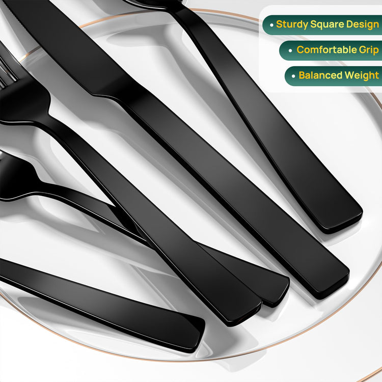 60 Pieces Black Silverware Set (12 Count)