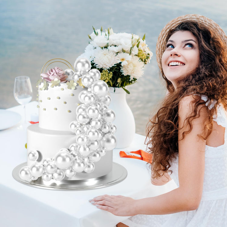 48 Pcs Silver Balls Cake Topper Decorations Balloon Cupcake Toppers Foam Cake Topper Balls Cake Balls Decorations for Birthday Party Wedding Anniversary Cake Decorating (48 Count)