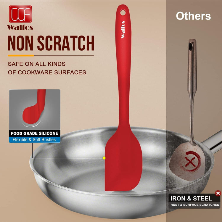 Walfos Silicone Spatula Set of 4(600°F）,Heat Resistant Kitchen Silicone Scraper Spatulas, Strong Steel Core and One-Pieces Seamless Design, For Cooking Mixing & Baking,BPA Free & Dishwasher Safe